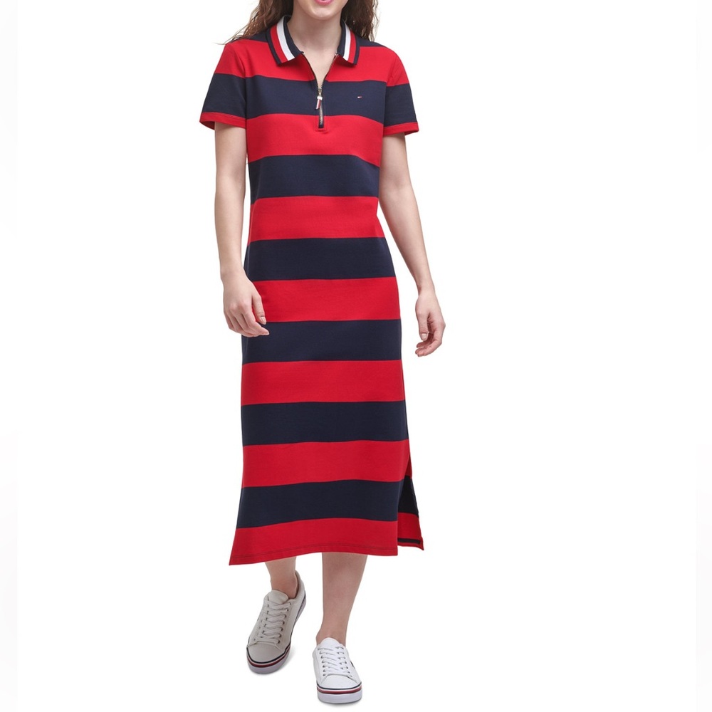 Tommy Hilfiger | Rugby Striped Polo Dress L Navy Red Preppy
